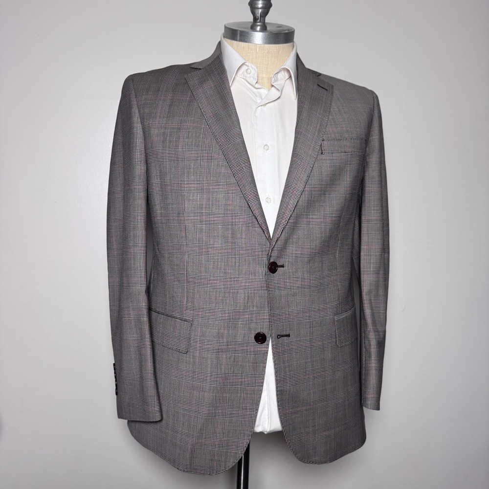Brooks Brothers Blazer Mens 44R Grey Glen Plaid Wool Blend Classic Fit Jacket